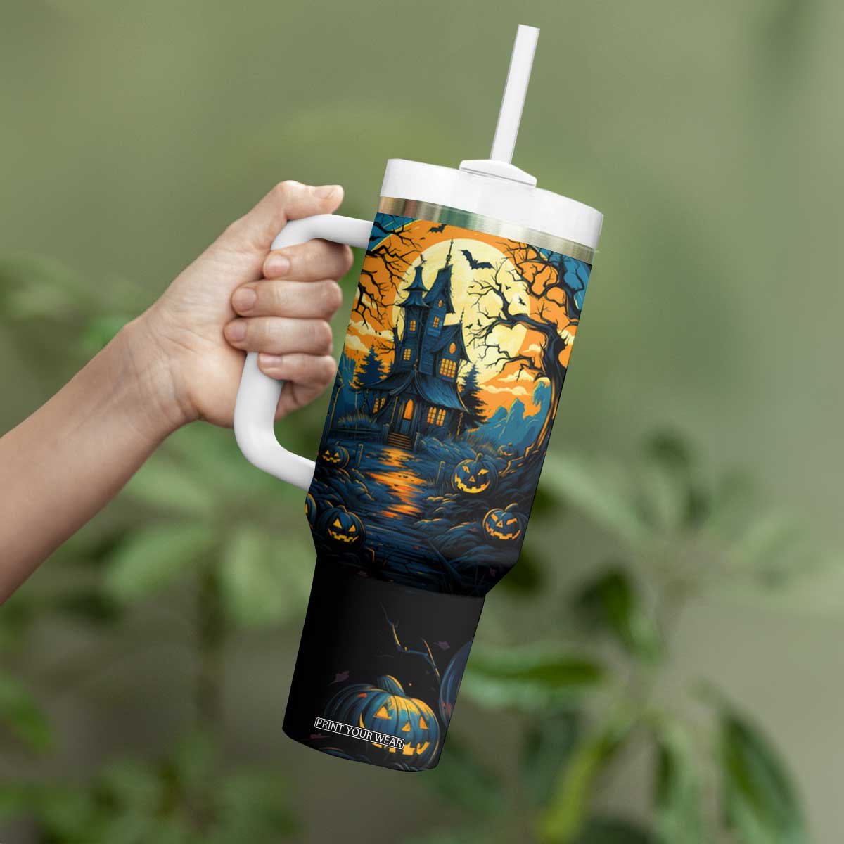 Autumn Halloween Horror House Tumbler With Handle Personalized TS04 Print Your Wear
