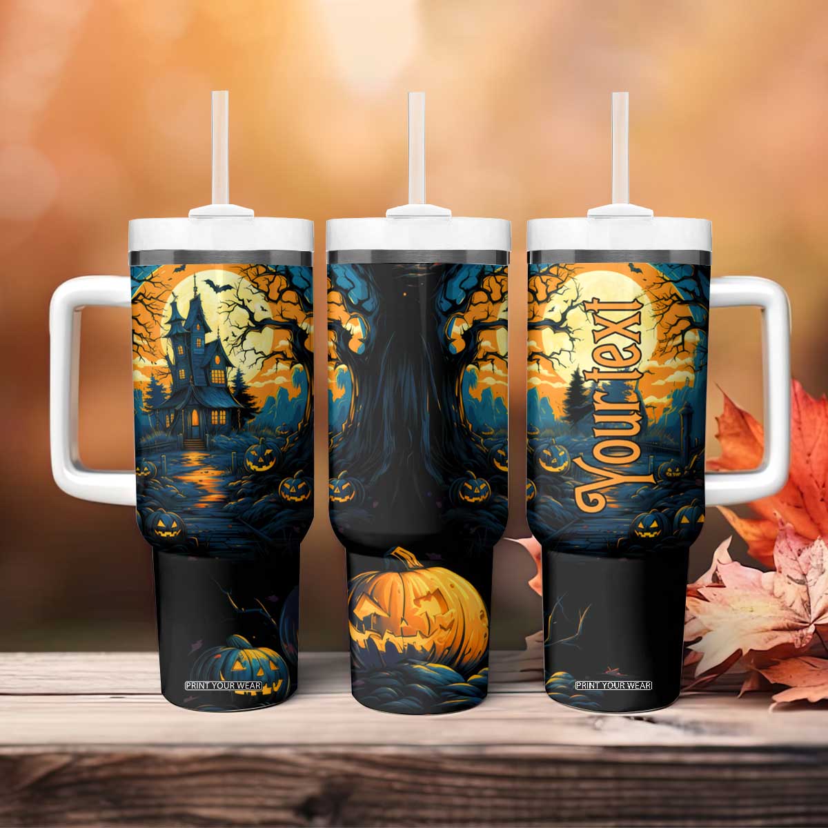 Autumn Halloween Horror House Tumbler With Handle Personalized TS04 Print Your Wear