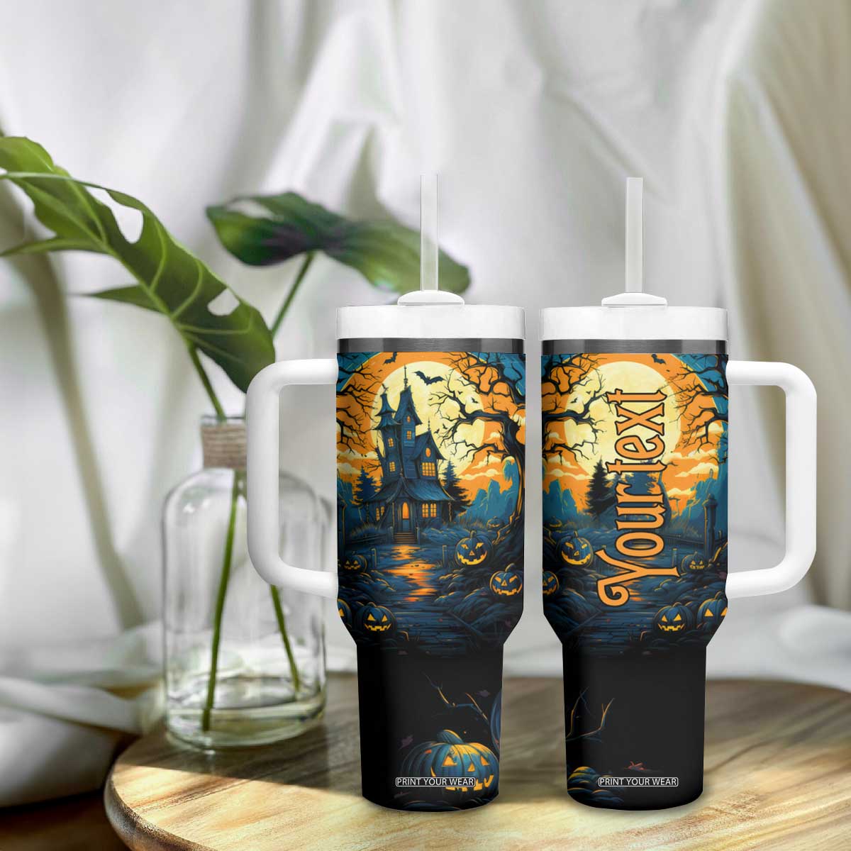 Autumn Halloween Horror House Tumbler With Handle Personalized TS04 Print Your Wear