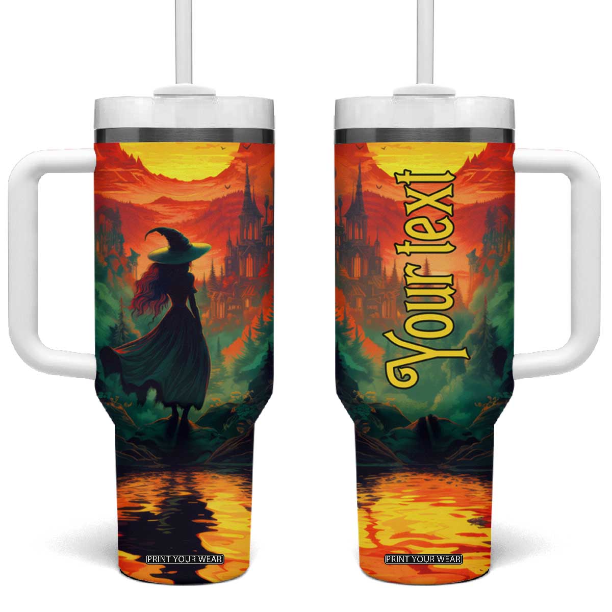 Witch Halloween Autumn Tumbler With Handle Personalized TS04 One Size: 40 oz Multicolor Print Your Wear