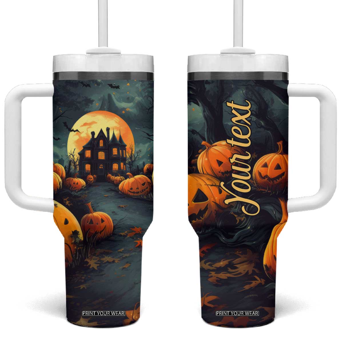 Halloween Pumpkin Tumbler With Handle Personalized TS04 One Size: 40 oz Multicolor Print Your Wear