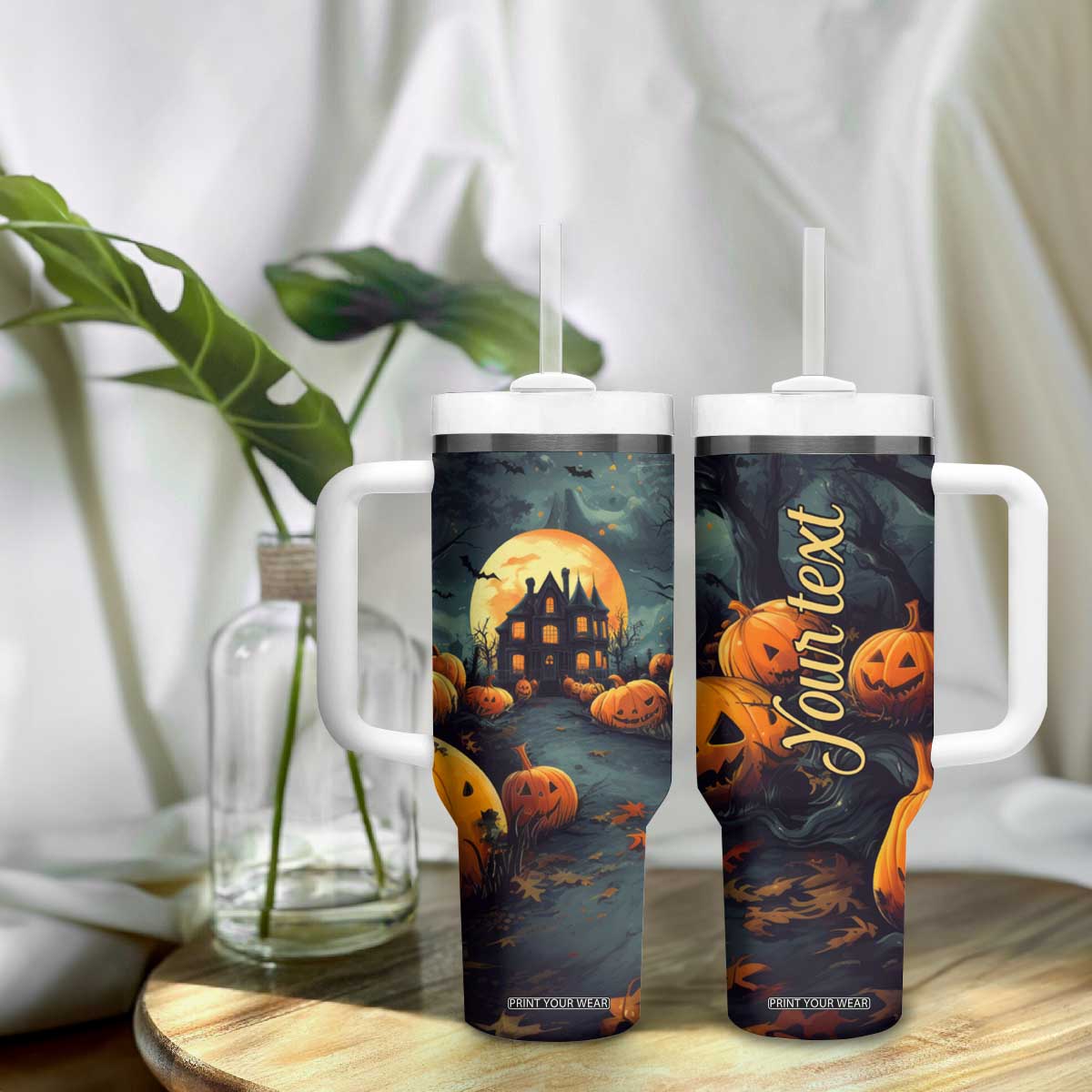 Halloween Pumpkin Tumbler With Handle Personalized TS04 Print Your Wear
