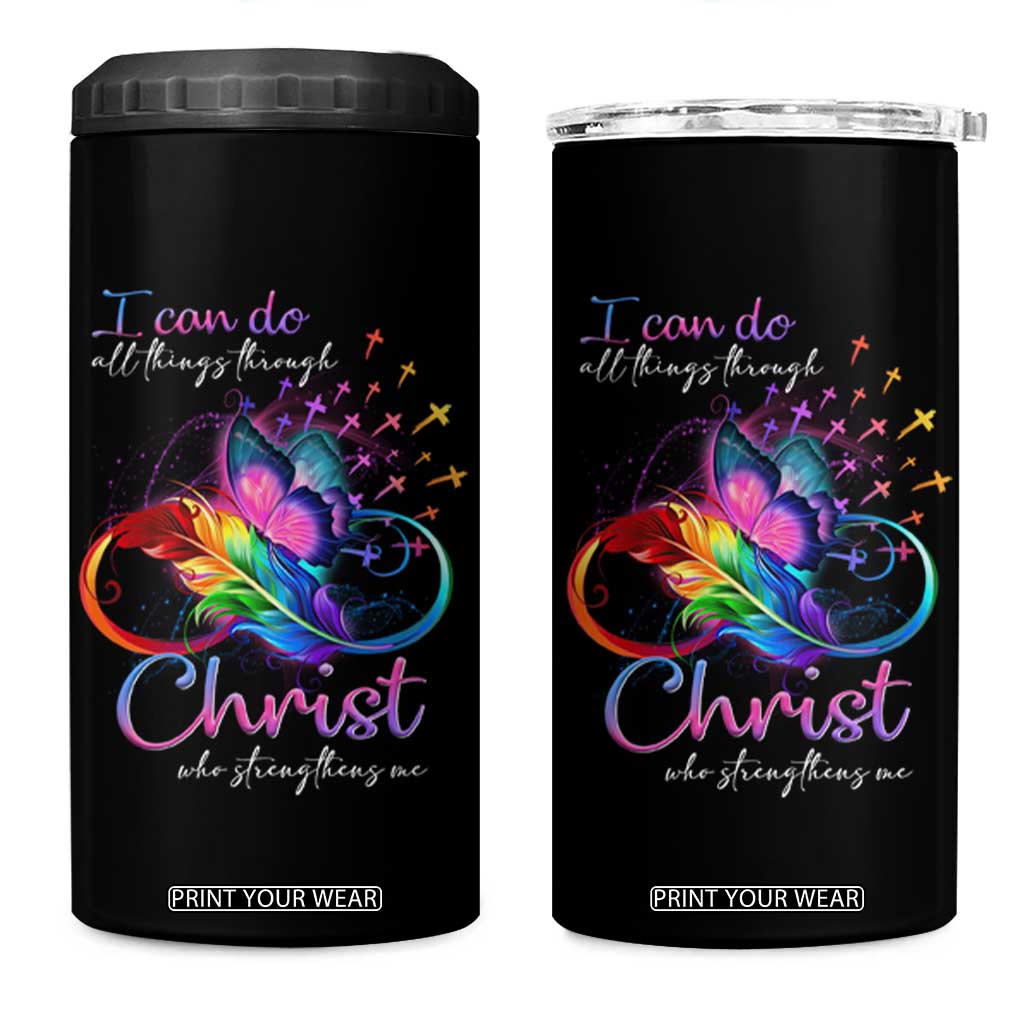 Christian Faith 4 in 1 Can Cooler Tumbler I Can Do All Things Through Christ Who Strengthers Me TS09 One Size: 16 oz Black Print Your Wear