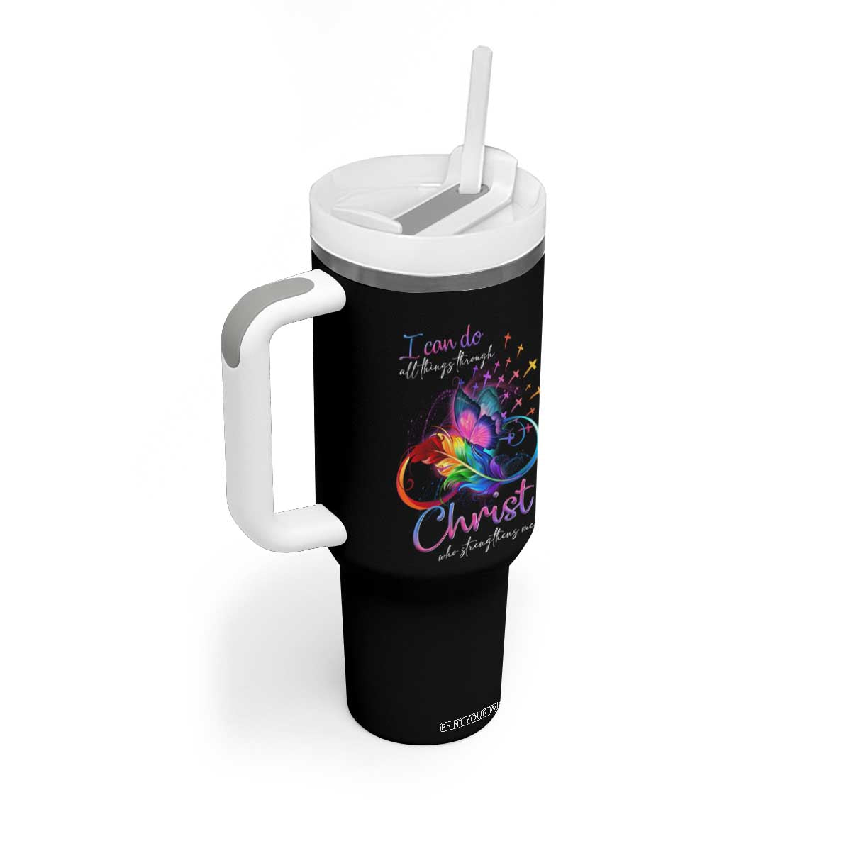 Christian Faith Tumbler With Handle I Can Do All Things Through Christ Who Strengthers Me TS09 Print Your Wear