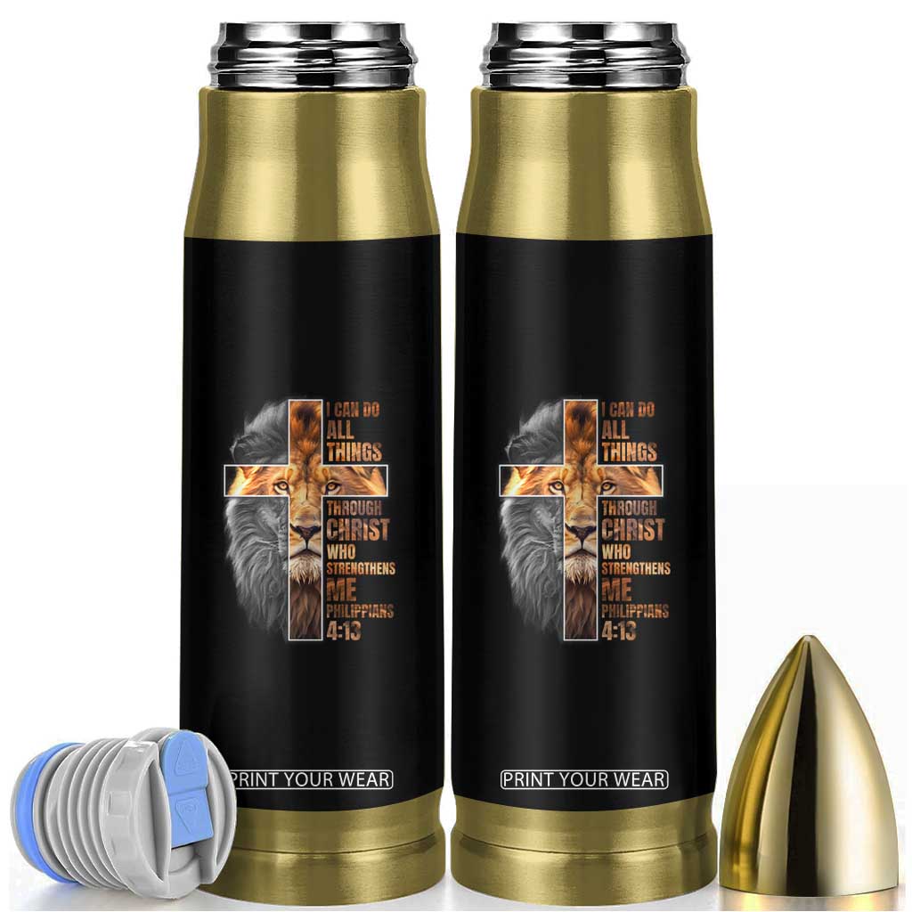 Christian Faith Bullet Tumbler Lion I Can Do All Things Through Christ Who Strengthers Me TS09 Black Print Your Wear