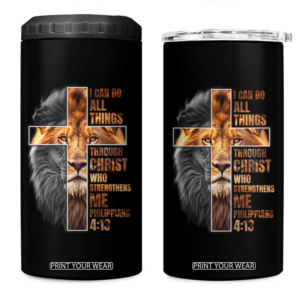 Christian Faith 4 in 1 Can Cooler Tumbler Lion I Can Do All Things Through Christ Who Strengthers Me TS09 One Size: 16 oz Black Print Your Wear