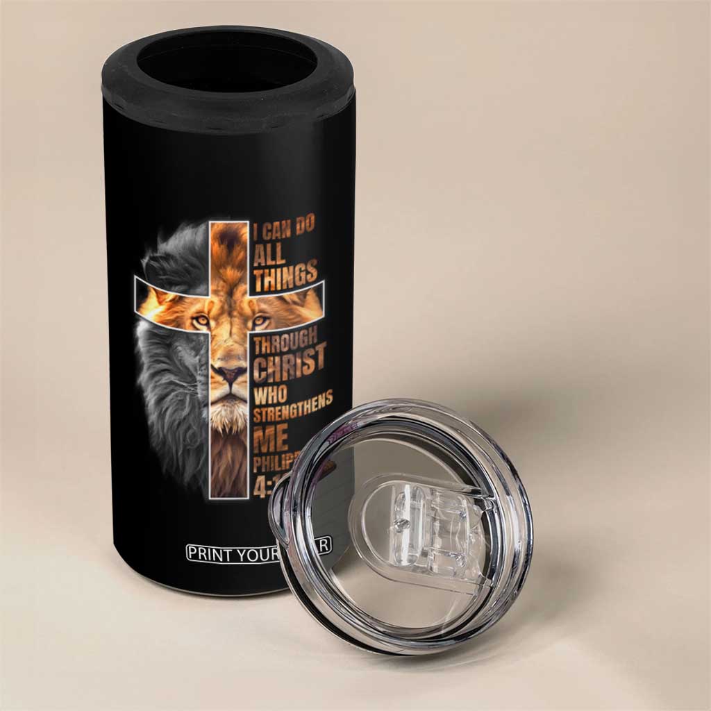Christian Faith 4 in 1 Can Cooler Tumbler Lion I Can Do All Things Through Christ Who Strengthers Me TS09 Print Your Wear