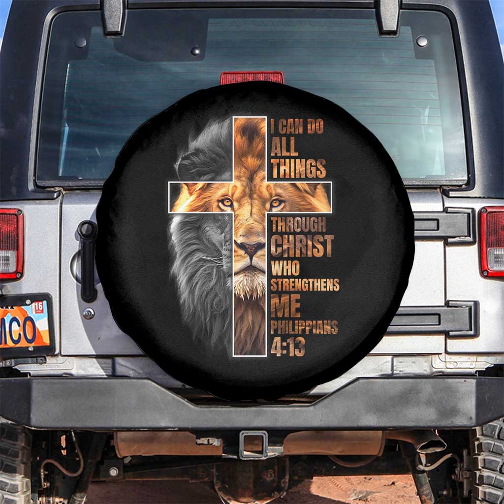 Christian Faith Spare Tire Cover Lion I Can Do All Things Through Christ Who Strengthers Me TS09 No hole Black Print Your Wear