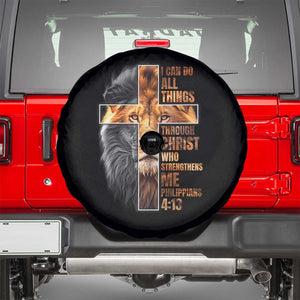 Christian Faith Spare Tire Cover Lion I Can Do All Things Through Christ Who Strengthers Me TS09 Black Print Your Wear