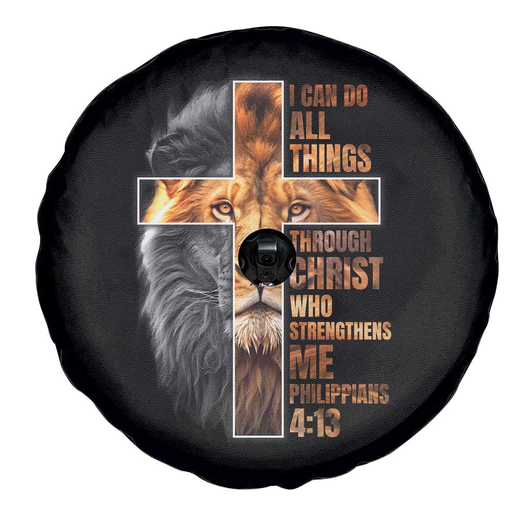 Christian Faith Spare Tire Cover Lion I Can Do All Things Through Christ Who Strengthers Me TS09 Print Your Wear
