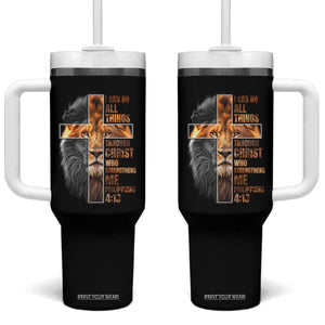 Christian Faith Tumbler With Handle Lion I Can Do All Things Through Christ Who Strengthers Me TS09 One Size: 40 oz Black Print Your Wear