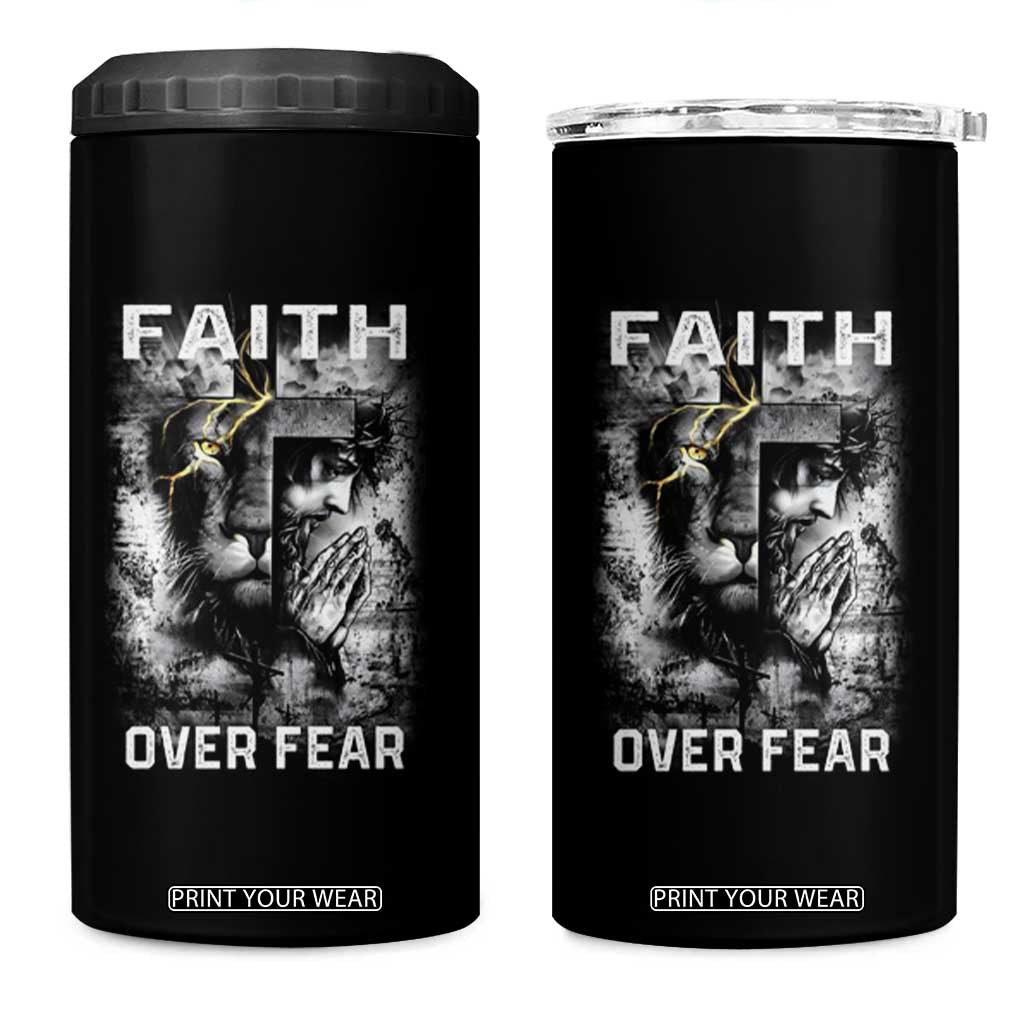 Christian 4 in 1 Can Cooler Tumbler Faith Over Fear Jesus Lion TS09 One Size: 16 oz Black Print Your Wear