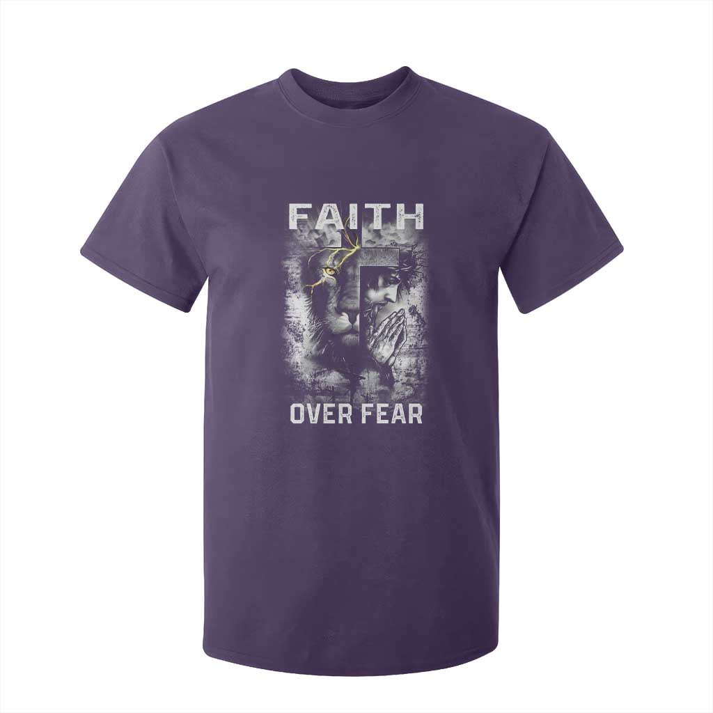 Christian T Shirt For Kid Faith Over Fear Jesus Lion TS09 Purple Print Your Wear