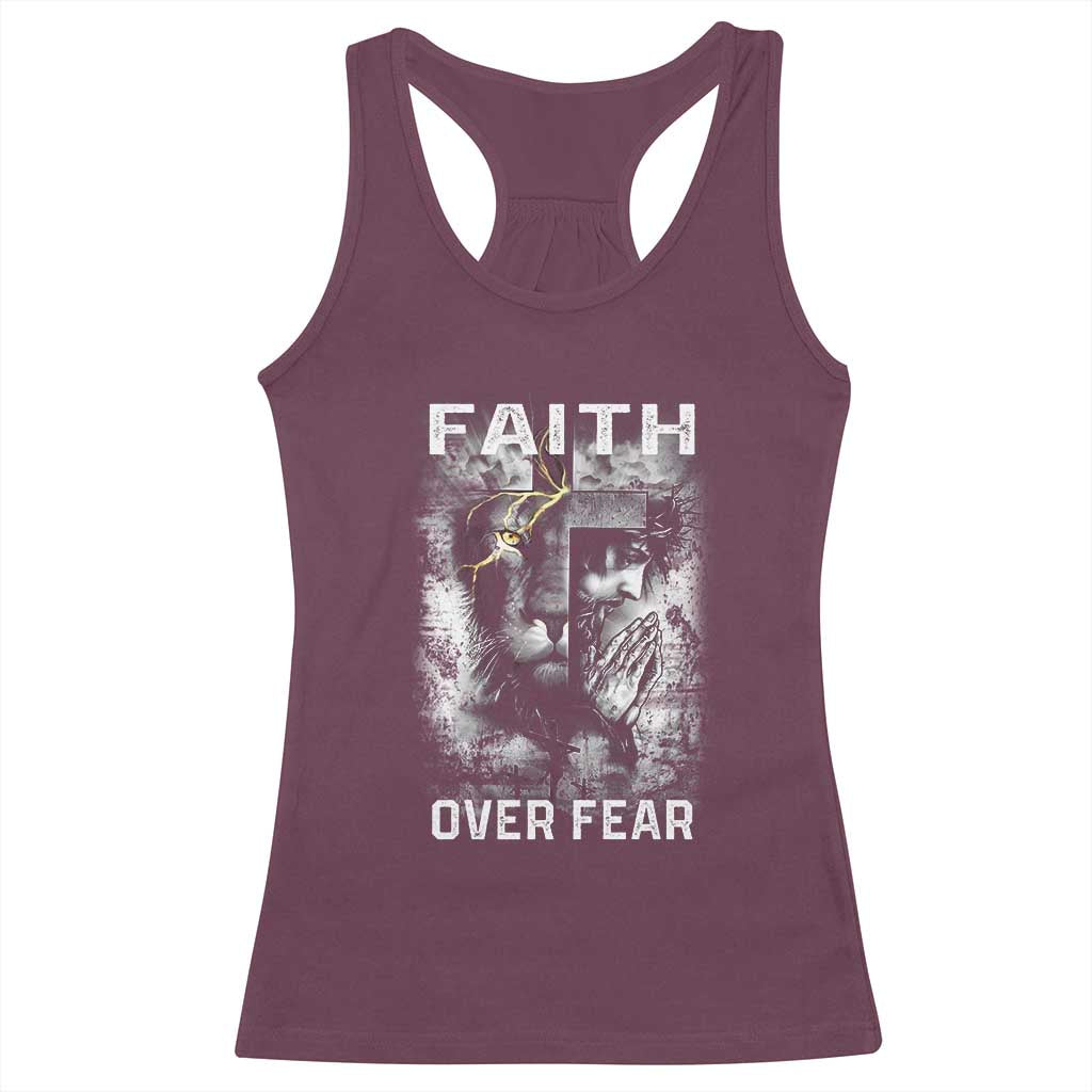 Christian Racerback Tank Top Faith Over Fear Jesus Lion TS09 Maroon Print Your Wear