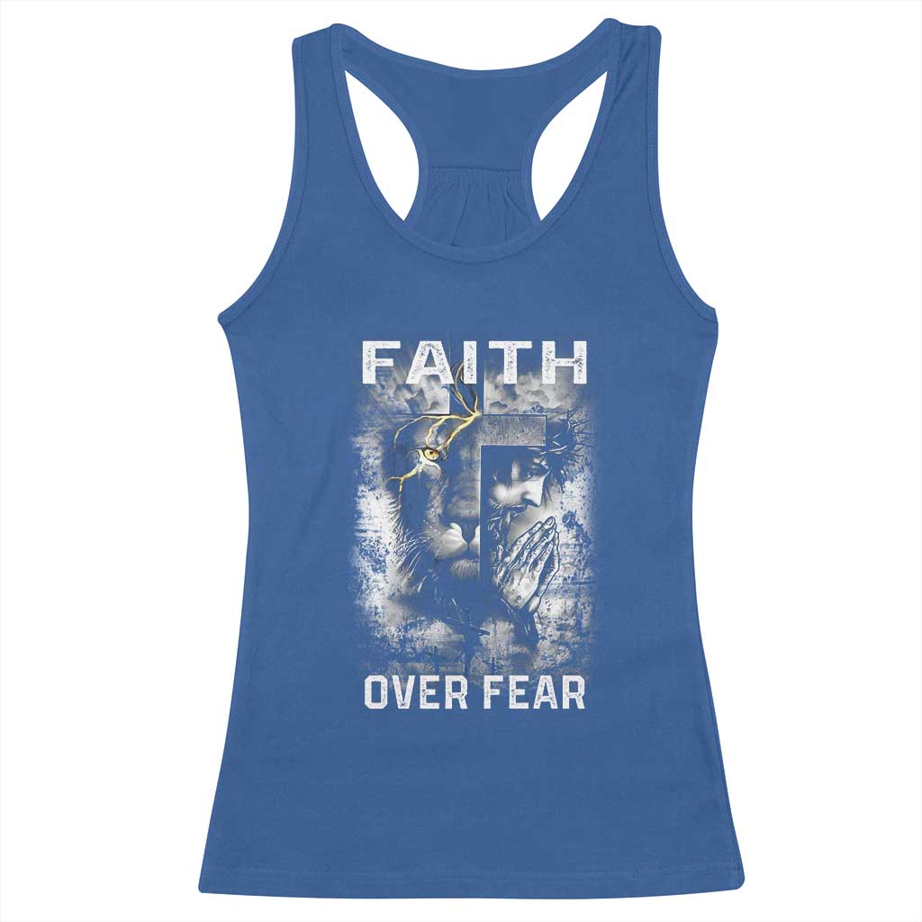Christian Racerback Tank Top Faith Over Fear Jesus Lion TS09 Royal Blue Print Your Wear