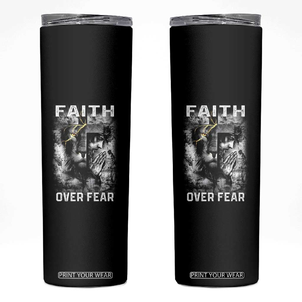 Christian Skinny Tumbler Faith Over Fear Jesus Lion TS09 Black Print Your Wear