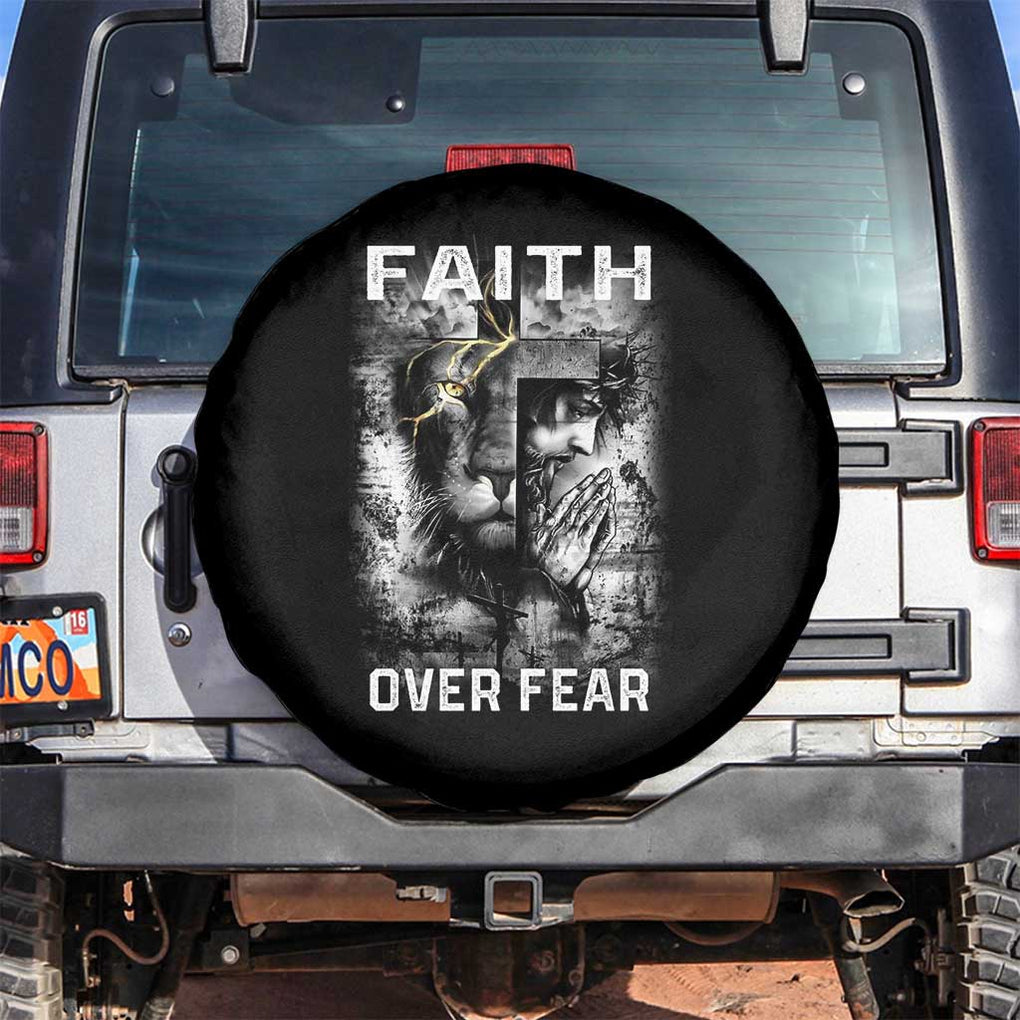 Christian Spare Tire Cover Faith Over Fear Jesus Lion TS09 No hole Black Print Your Wear