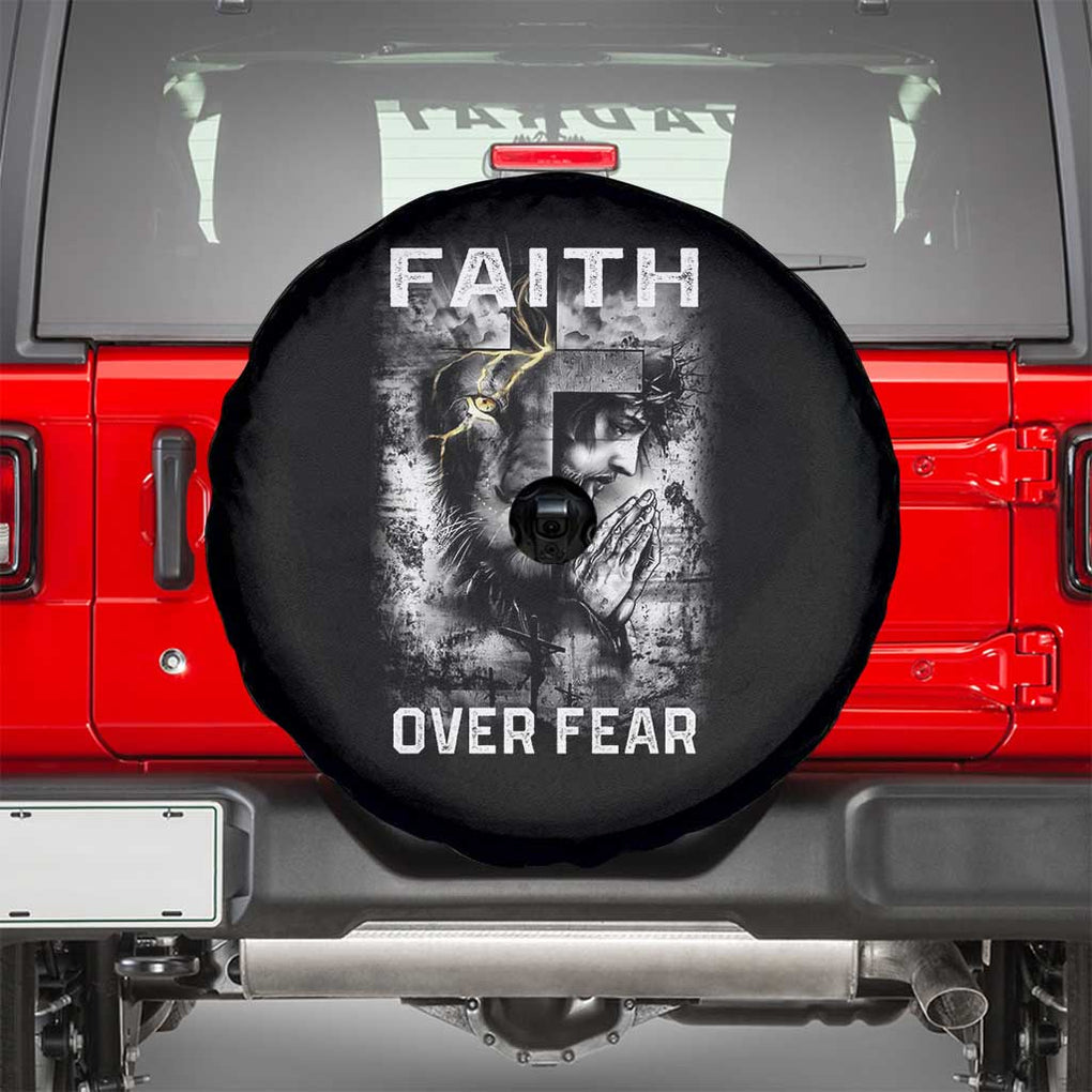 Christian Spare Tire Cover Faith Over Fear Jesus Lion TS09 Black Print Your Wear