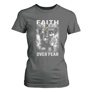 Christian T Shirt For Women Faith Over Fear Jesus Lion TS09 Dark Heather Print Your Wear