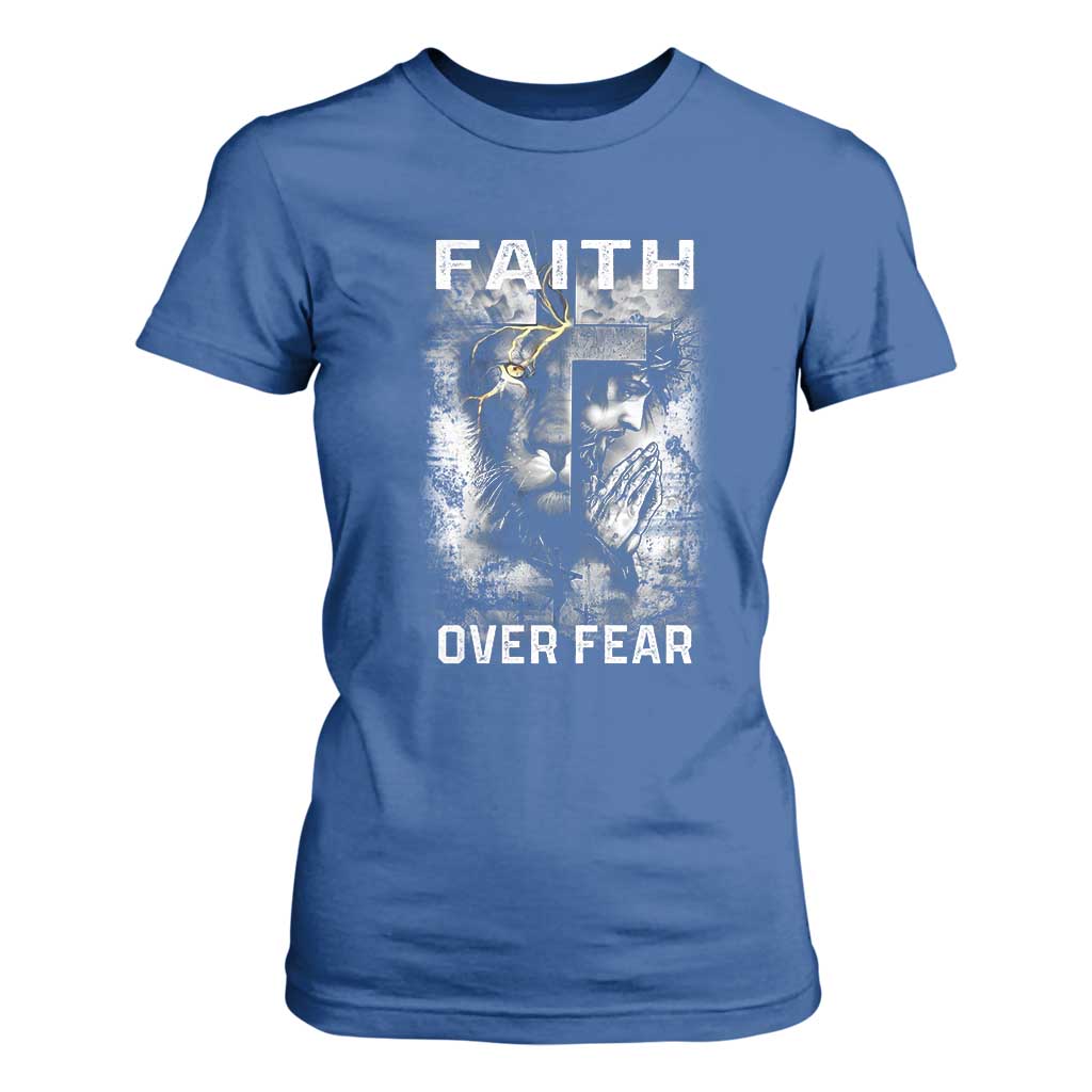 Christian T Shirt For Women Faith Over Fear Jesus Lion TS09 Royal Blue Print Your Wear