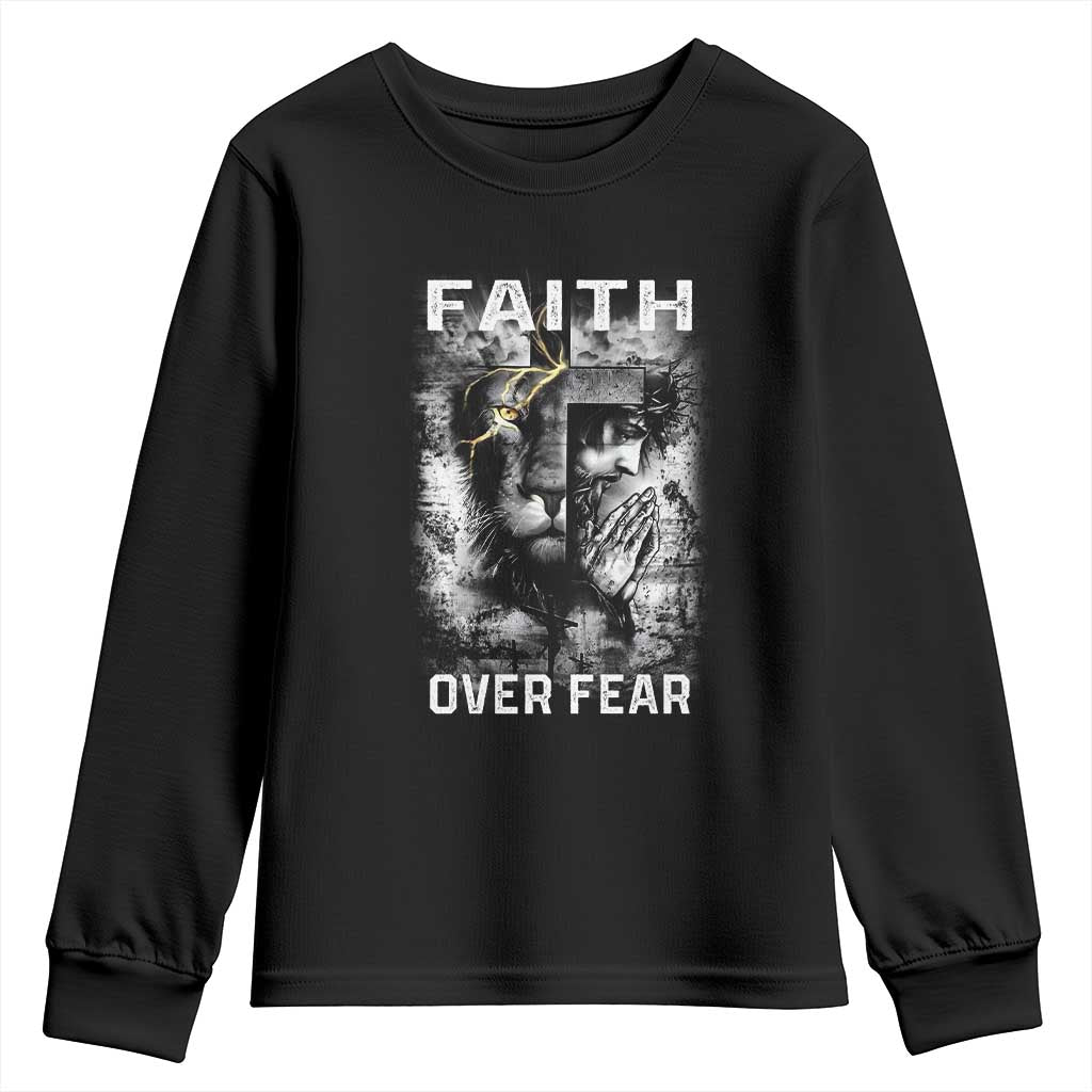 Christian Youth Sweatshirt Faith Over Fear Jesus Lion TS09 Black Print Your Wear