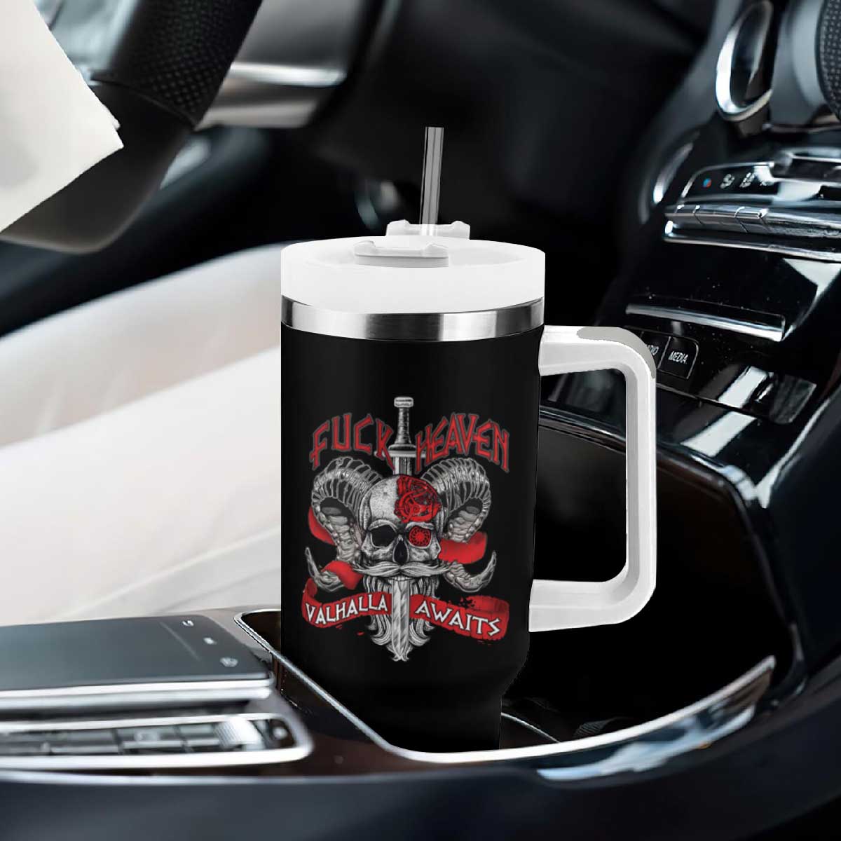 Viking Tumbler With Handle FxxK Heaven Valhalla Awaits Norse Mythology TS09 Print Your Wear