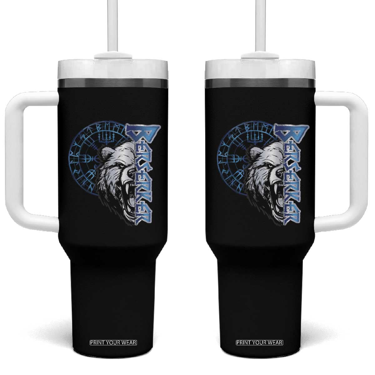 Viking Tumbler With Handle Berserk Bear Warrior Odin Norse Mythology TS09 One Size: 40 oz Black Print Your Wear
