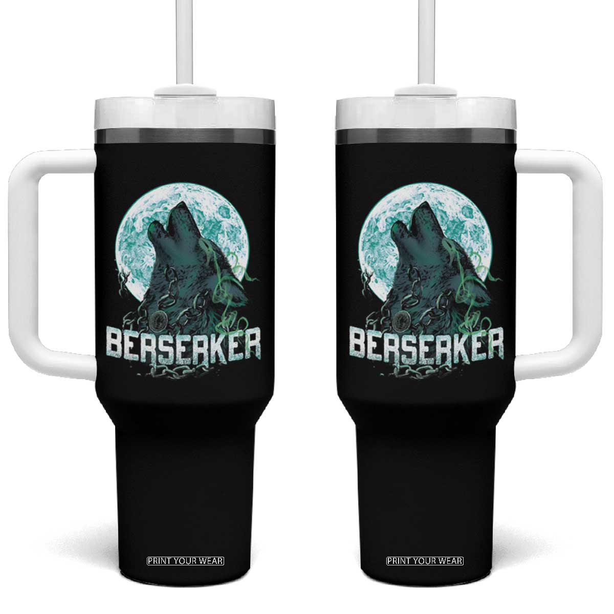Viking Tumbler With Handle Berserk Wolf Warrior Odin Norse Mythology TS09 One Size: 40 oz Black Print Your Wear