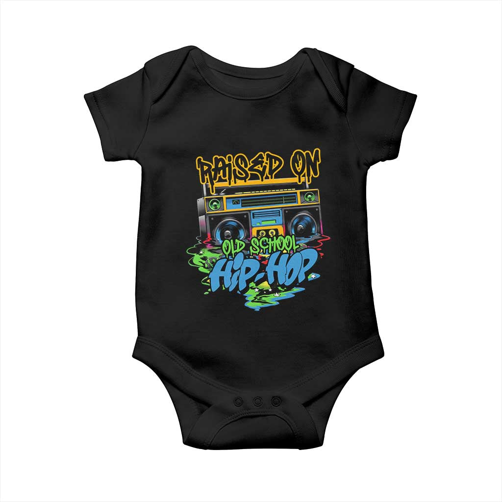 Raised On Old School Hiphop Baby Onesie TS09 Black Print Your Wear