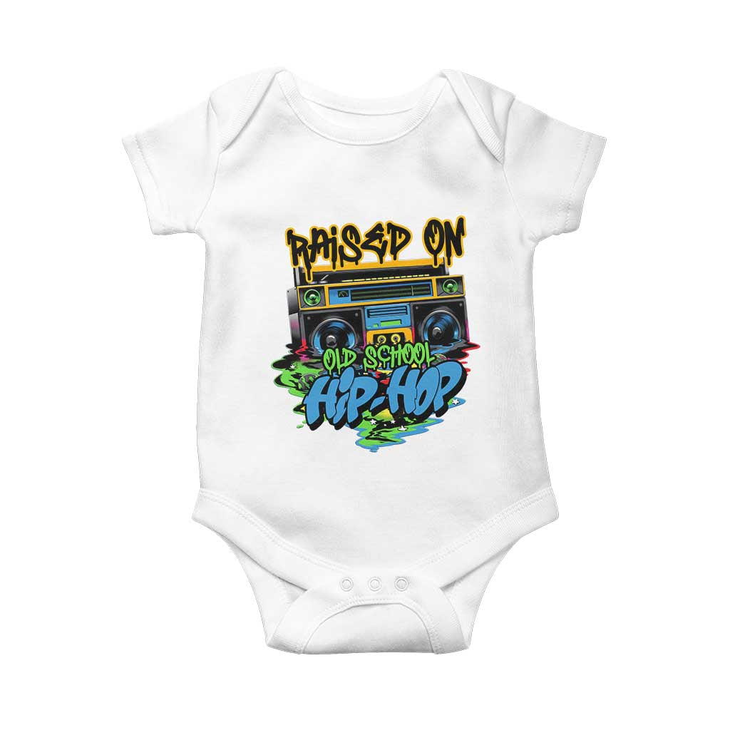 Raised On Old School Hiphop Baby Onesie TS09 White Print Your Wear