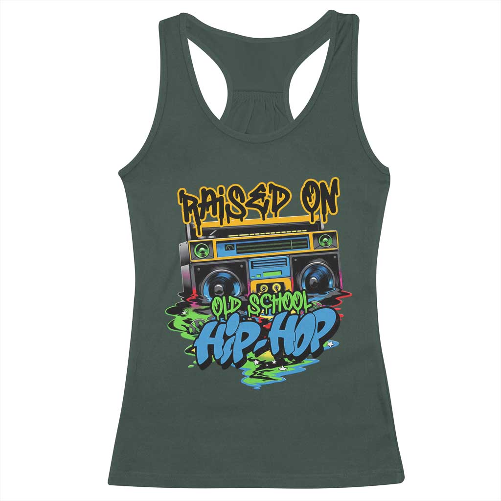 Raised On Old School Hiphop Racerback Tank Top TS09 Dark Forest Green Print Your Wear