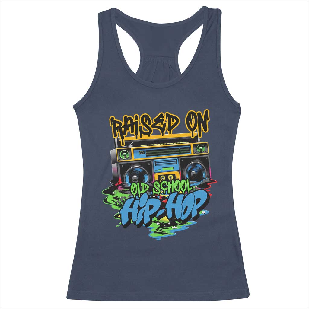 Raised On Old School Hiphop Racerback Tank Top TS09 Navy Print Your Wear