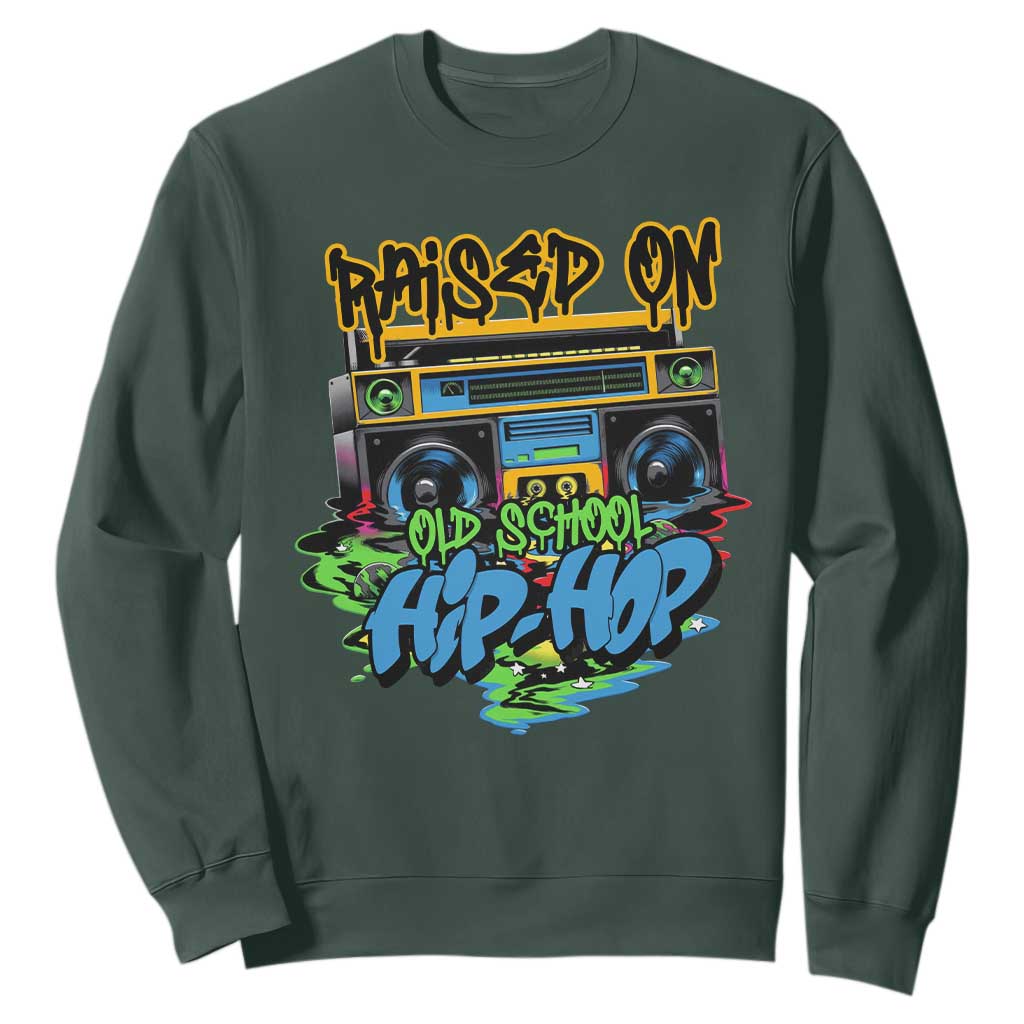 Raised On Old School Hiphop Sweatshirt TS09 Dark Forest Green Print Your Wear