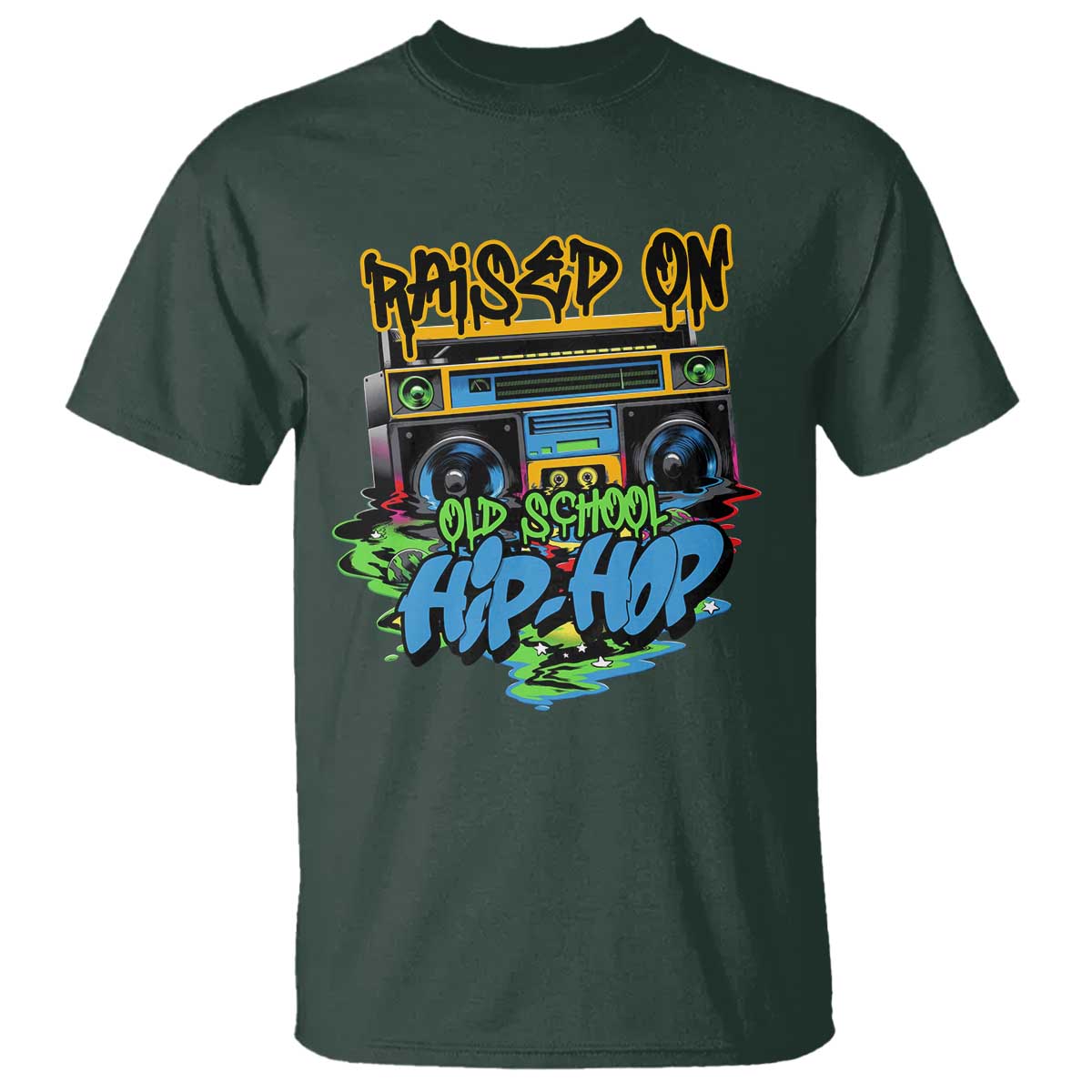 Raised On Old School Hiphop T Shirt TS09 Dark Forest Green Print Your Wear