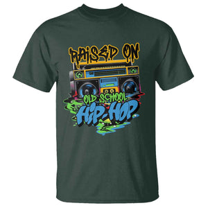 Raised On Old School Hiphop T Shirt TS09 Dark Forest Green Print Your Wear