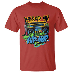 Raised On Old School Hiphop T Shirt TS09 Red Print Your Wear