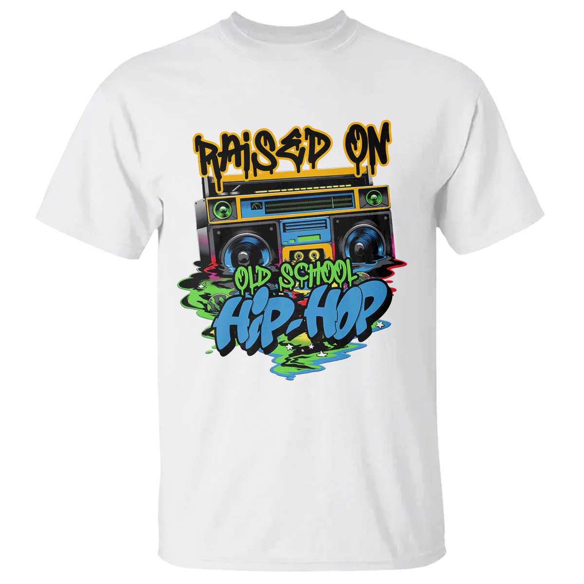 Raised On Old School Hiphop T Shirt TS09 White Print Your Wear