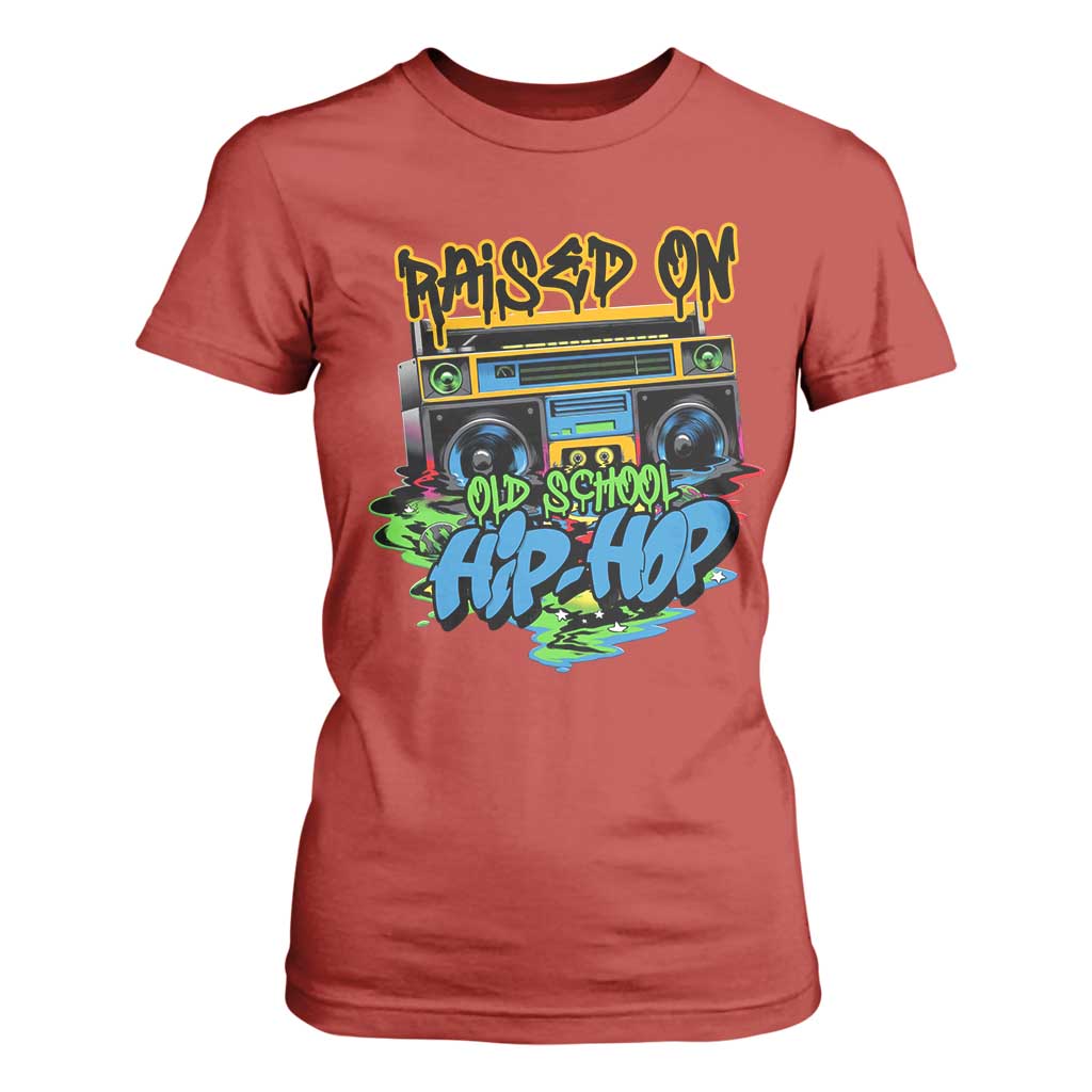Raised On Old School Hiphop T Shirt For Women TS09 Red Print Your Wear