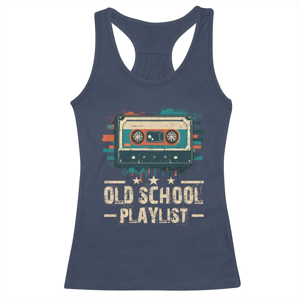 Old School Playlist Racerback Tank Top Retro Cassette Hip Hop Lover TS09 Navy Print Your Wear