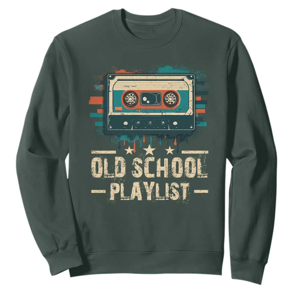 Old School Playlist Sweatshirt Retro Cassette Hip Hop Lover TS09 Dark Forest Green Print Your Wear
