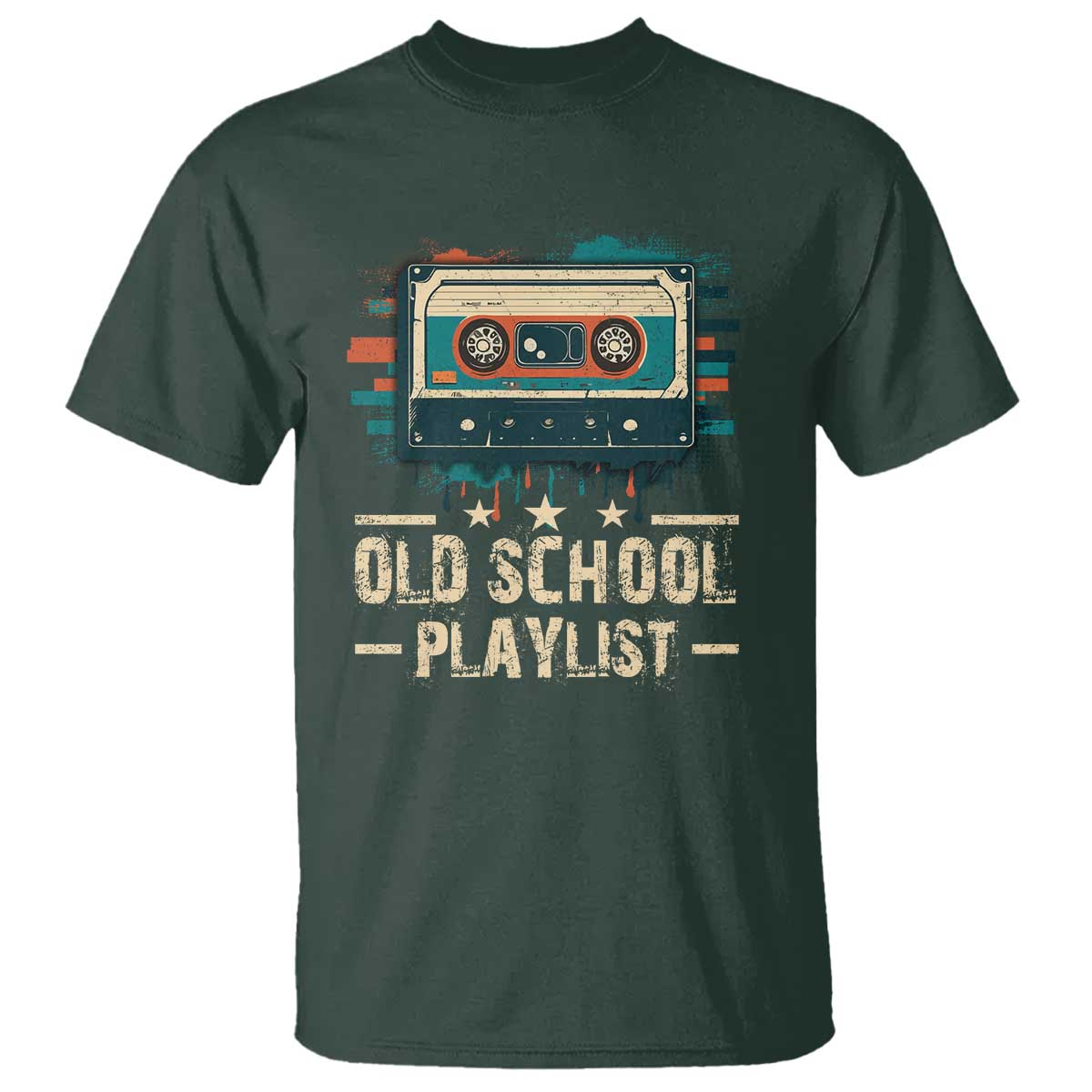Old School Playlist T Shirt Retro Cassette Hip Hop Lover TS09 Dark Forest Green Print Your Wear