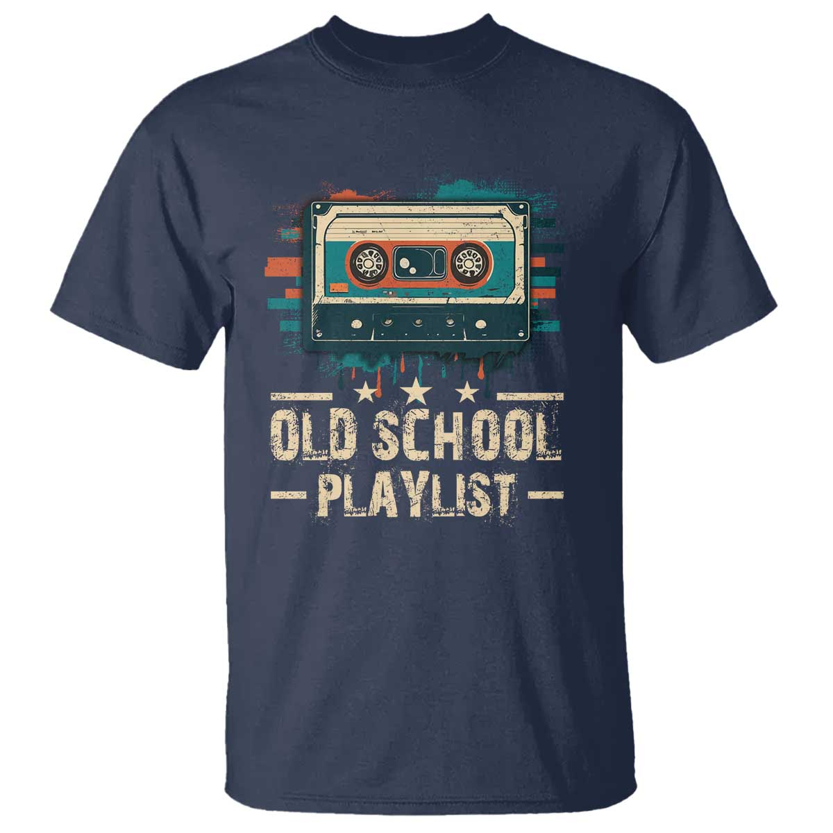 Old School Playlist T Shirt Retro Cassette Hip Hop Lover TS09 Navy Print Your Wear