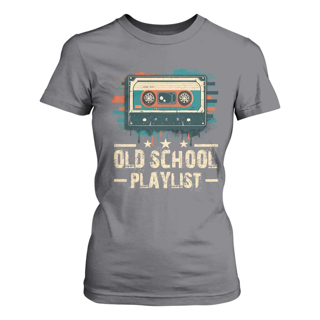 Old School Playlist T Shirt For Women Retro Cassette Hip Hop Lover TS09 Charcoal Print Your Wear