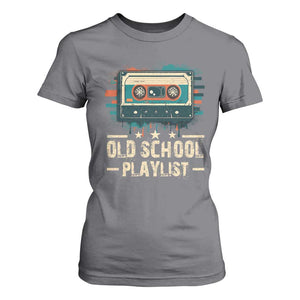 Old School Playlist T Shirt For Women Retro Cassette Hip Hop Lover TS09 Charcoal Print Your Wear