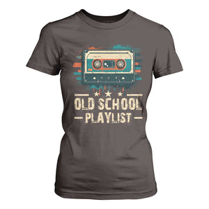 Old School Playlist T Shirt For Women Retro Cassette Hip Hop Lover TS09 Dark Chocolate Print Your Wear