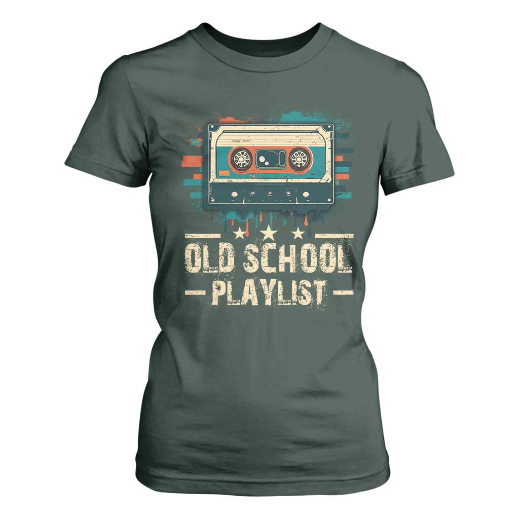 Old School Playlist T Shirt For Women Retro Cassette Hip Hop Lover TS09 Dark Forest Green Print Your Wear