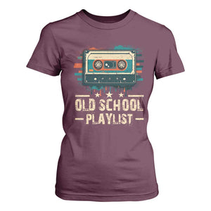 Old School Playlist T Shirt For Women Retro Cassette Hip Hop Lover TS09 Maroon Print Your Wear