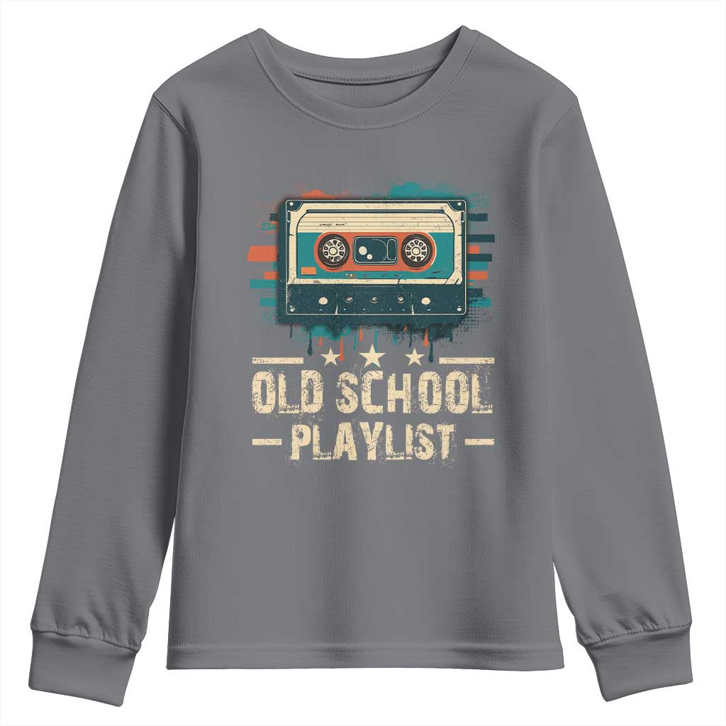 Old School Playlist Youth Sweatshirt Retro Cassette Hip Hop Lover TS09 Charcoal Print Your Wear