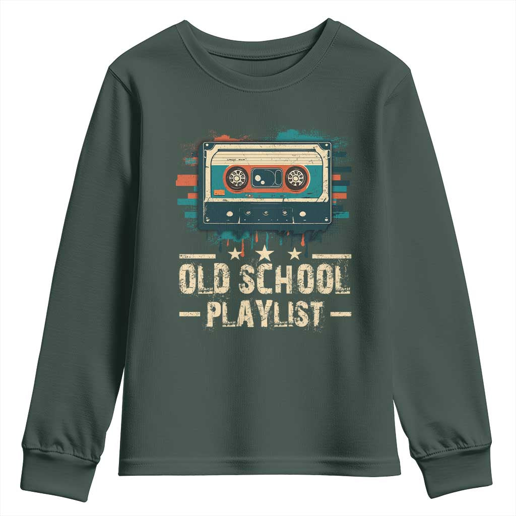 Old School Playlist Youth Sweatshirt Retro Cassette Hip Hop Lover TS09 Dark Forest Green Print Your Wear