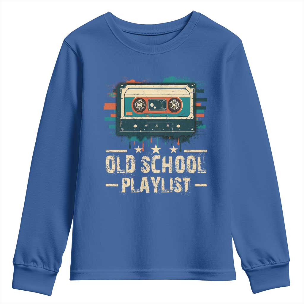 Old School Playlist Youth Sweatshirt Retro Cassette Hip Hop Lover TS09 Royal Blue Print Your Wear